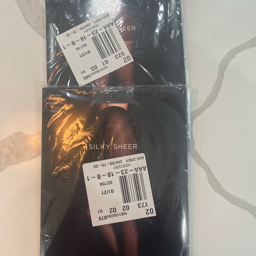 Talbots Silky Sheet Pantyhose Ash Gray Sz 3X
